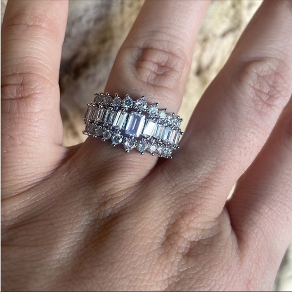 Wedding bridal anniversary sterling silver crown ring CZ  Rectangular Sp… - Picture 15 of 17